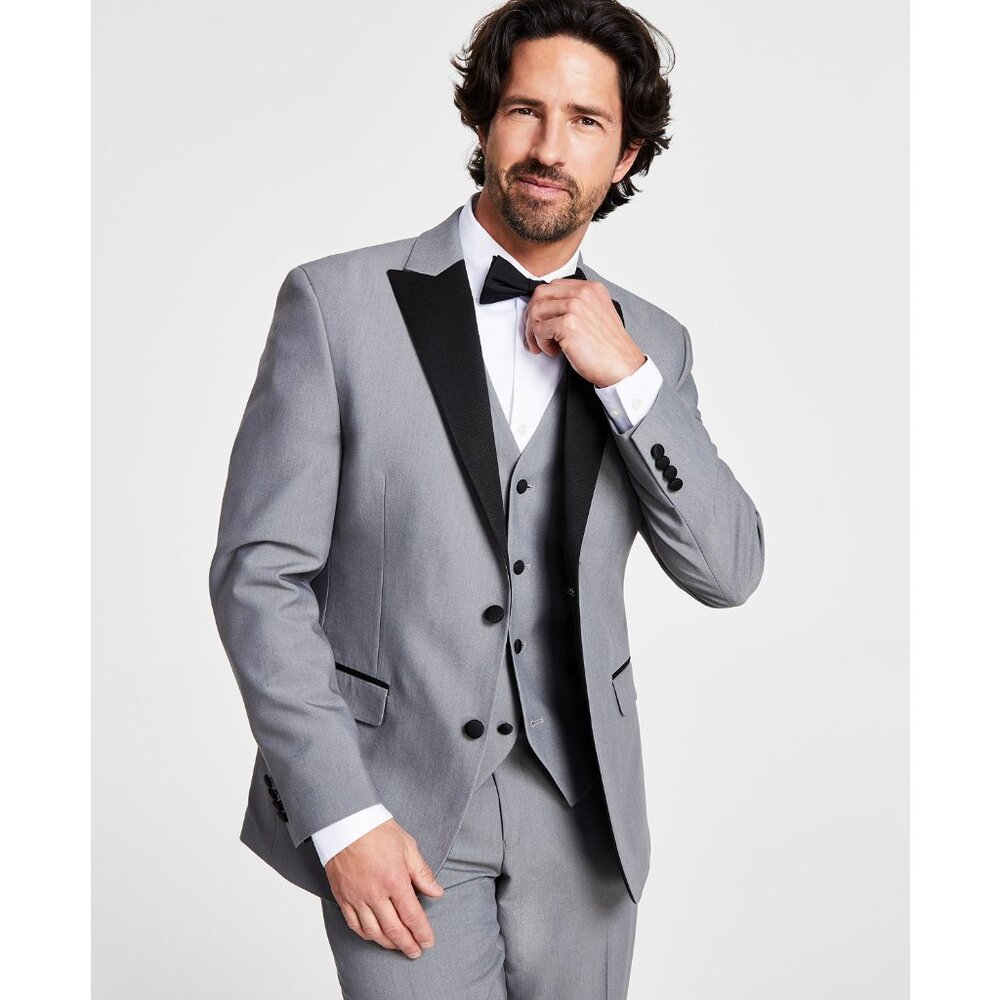Alfani Men's Slim Fit Suit Separate Tuxedo Jacket Blazer Gray Black B4HP $360